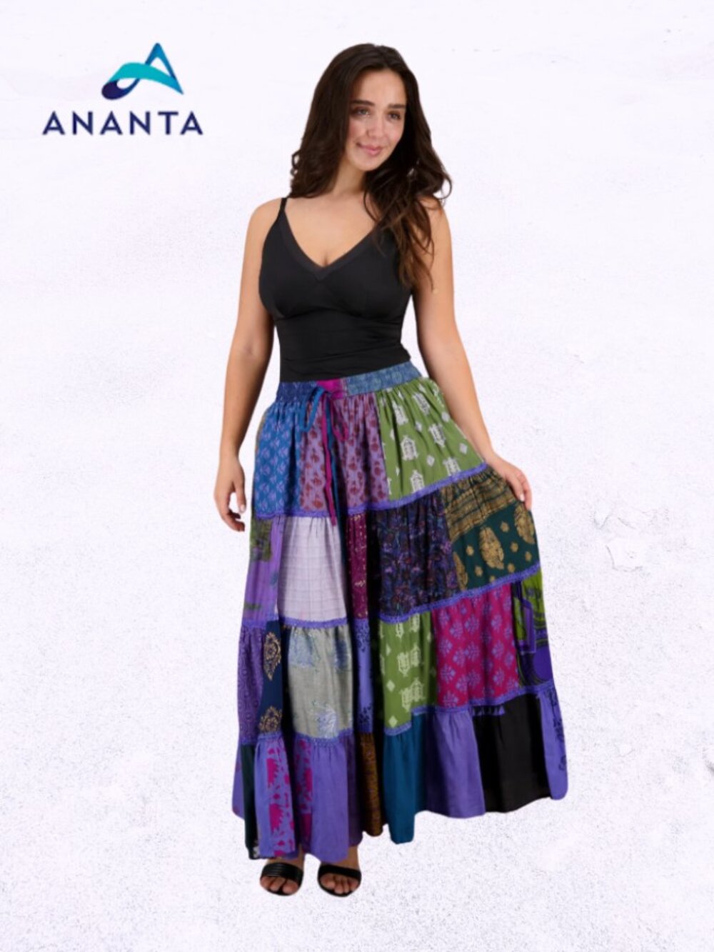 Purple Ananta Boho Gypsy Patchwork Skirt NWT Sz OS